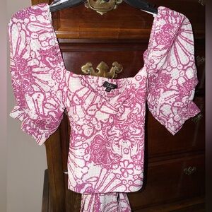 Lulu's Pink and White Patterned Blouse